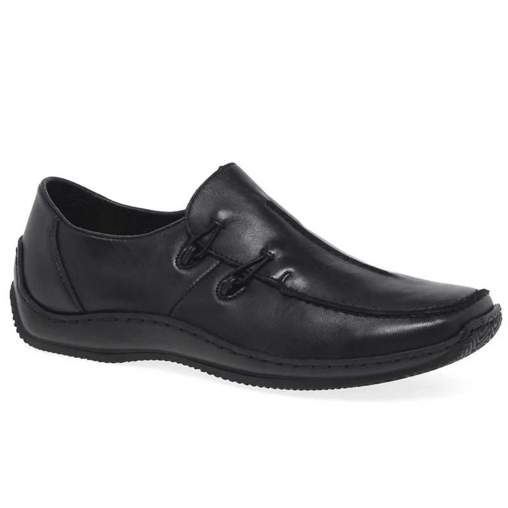 Rieker Black Leather Slip-On Casual Loafers - Picture 2 of 9